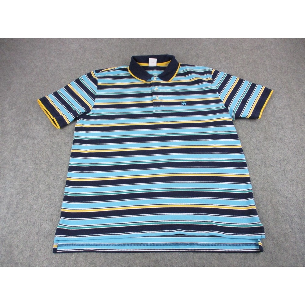 Brooks Brothers Polo Shirt Mens Extra Large Blue Performance Stripes Pique Golf